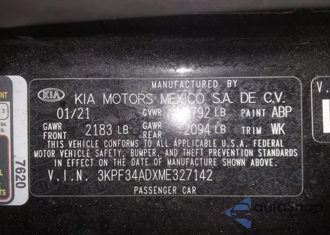 2021 Kia Forte Gt-Line z USA, uszkodzony, nr VIN 3KPF34ADXME327142